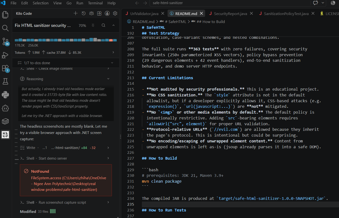 SafeHTML sanitizer demo screenshot